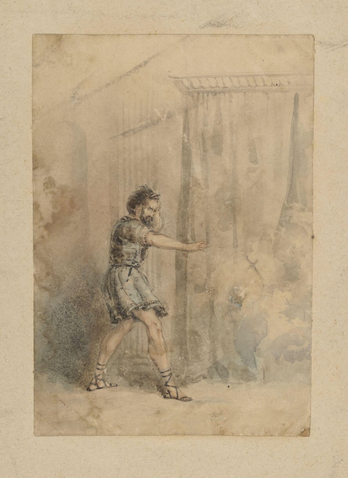 Ancient Bearded Man at Classical Temple