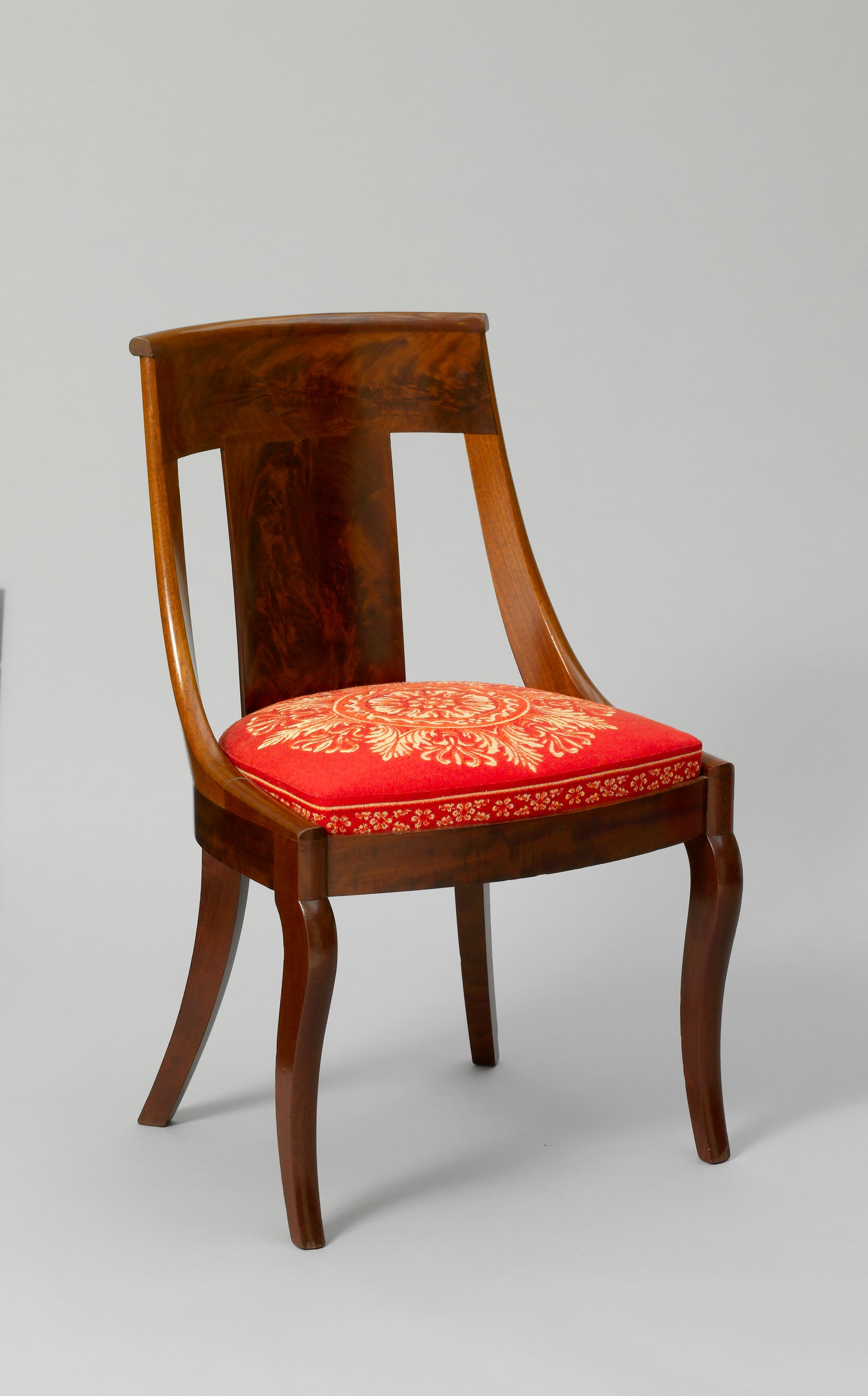 Vintage Wooden Chair with Red Cushion
