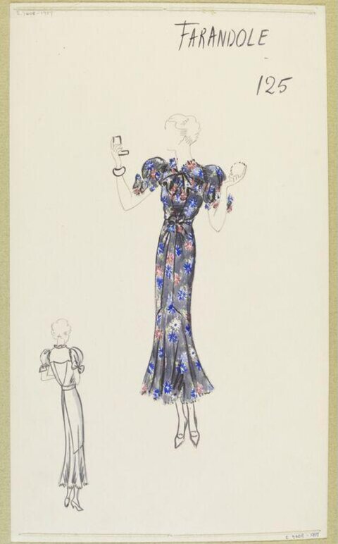 Vintage Floral Gown Fashion Sketch