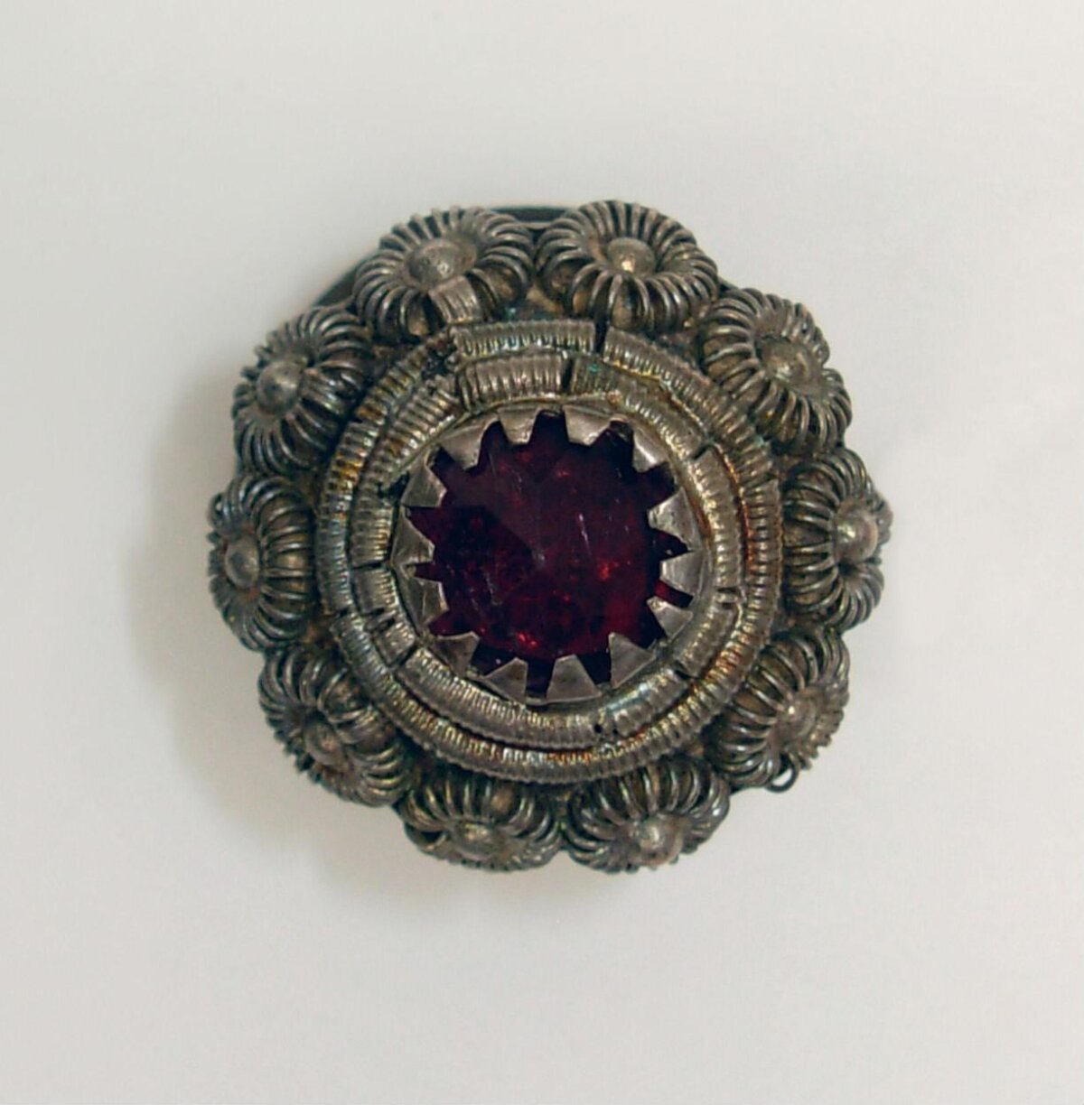 Vintage Silver Red Gem Brooch