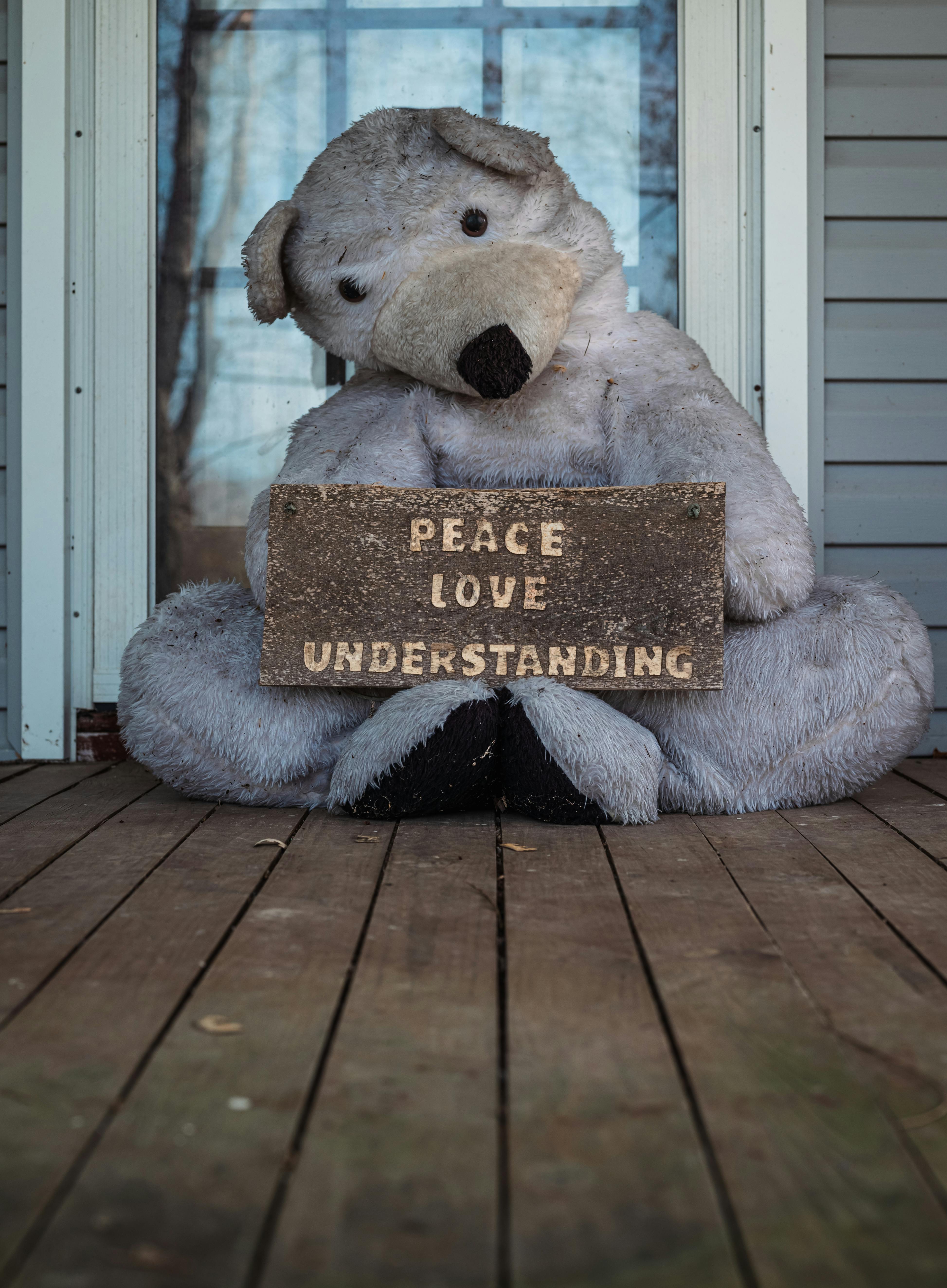 Giant Teddy Bear Holding Peace Sign