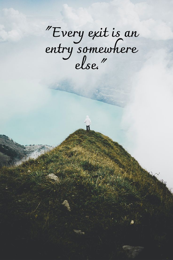 Hiker on Grassy Hilltop with Inspirational Quote