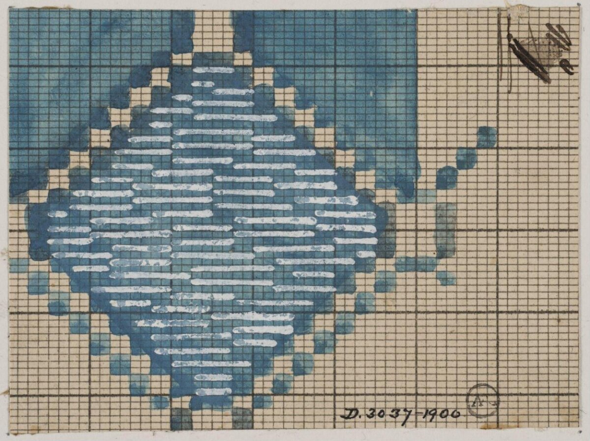 Vintage Blue Geometric Textile Design Sketch
