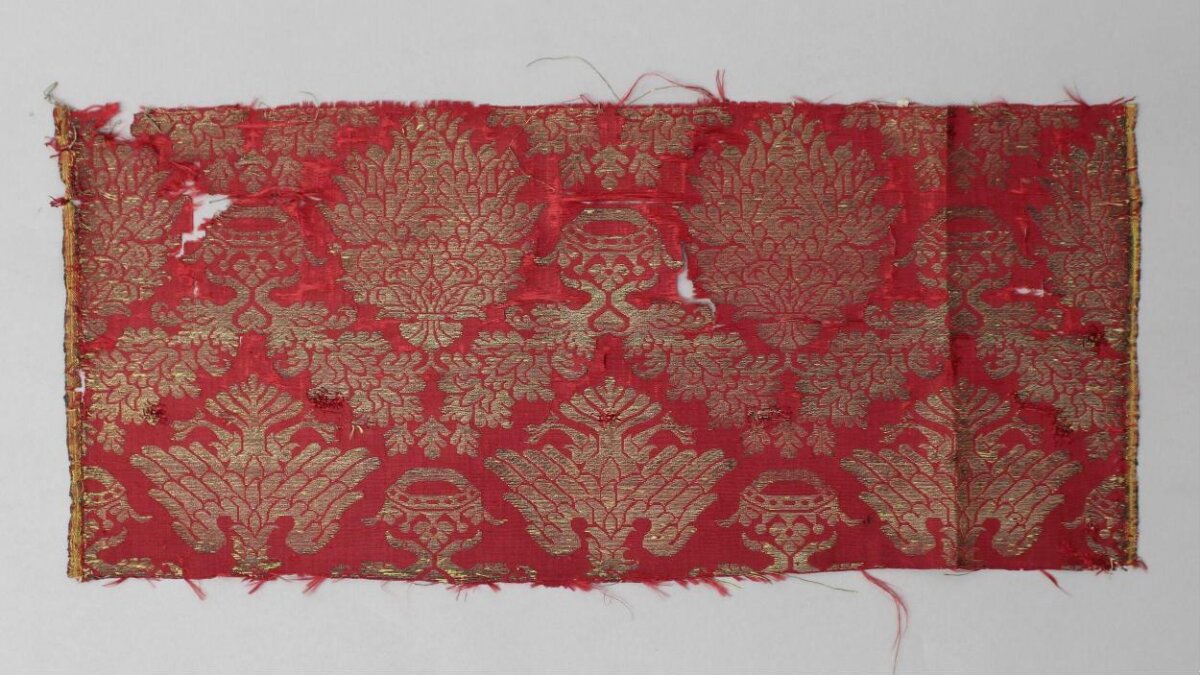 Antique Red Gold Woven Textile Fragment