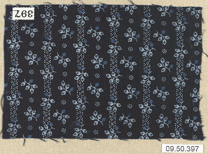 Black and Blue Leaf Printed Textile Sample