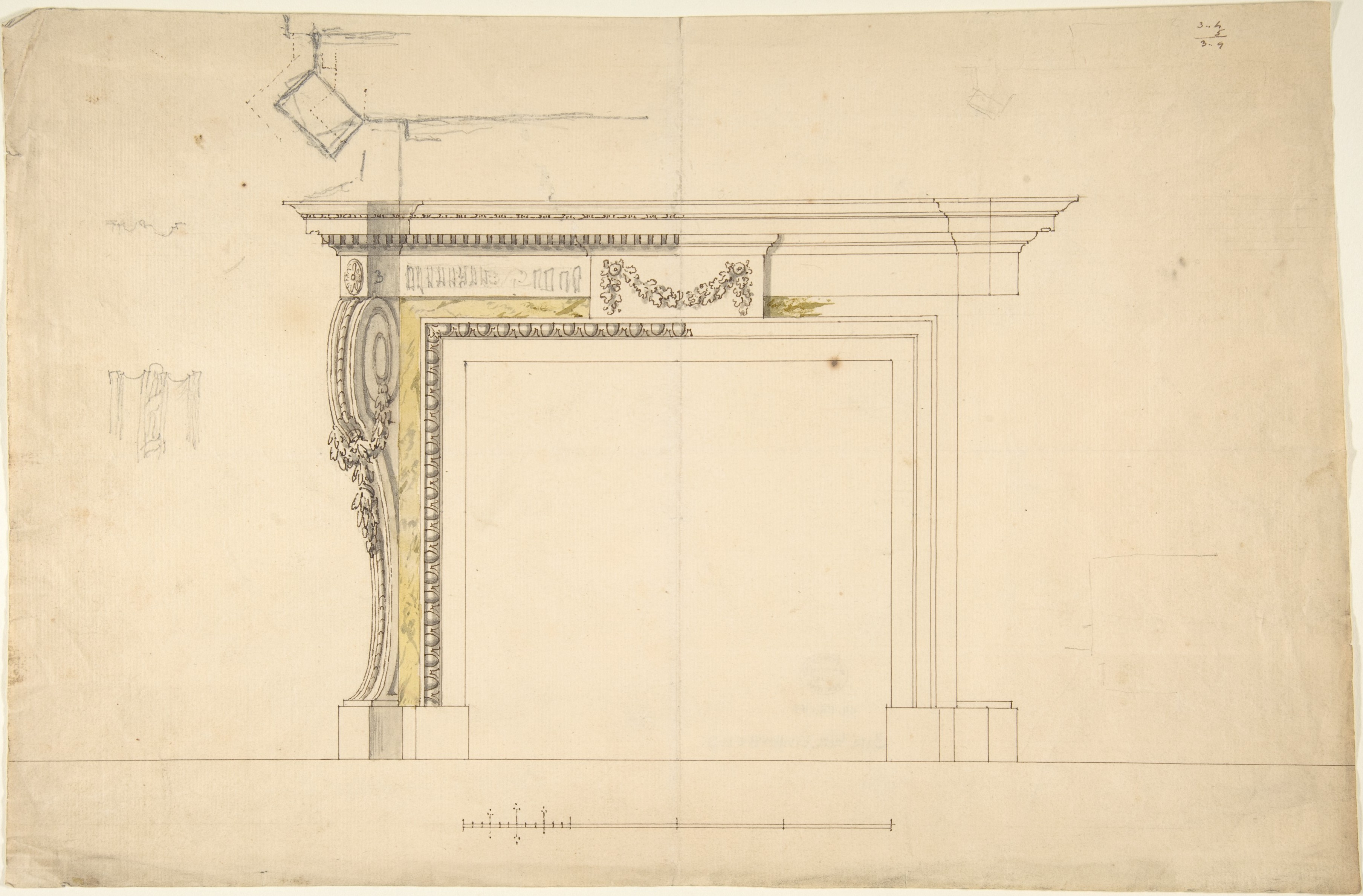 Architectural Sketch of a Fireplace Mantel