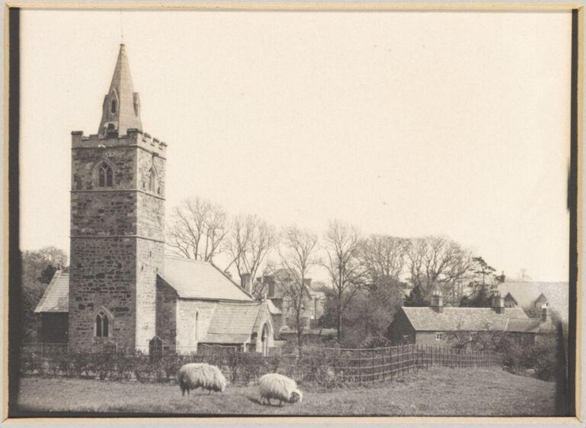 Vintage Village Church with Grazing Sheep