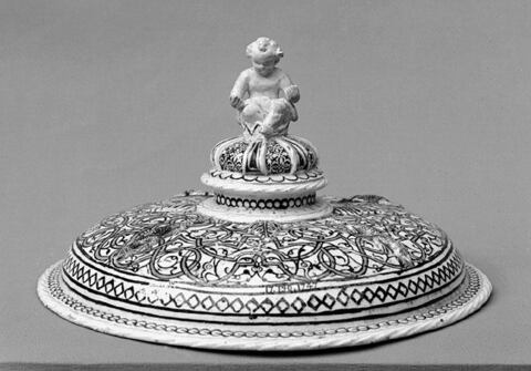 Cherub Topped Antique Ceramic Pot Lid