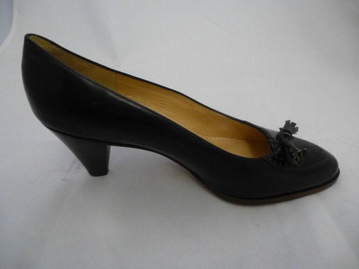 Black Leather High Heel Pump