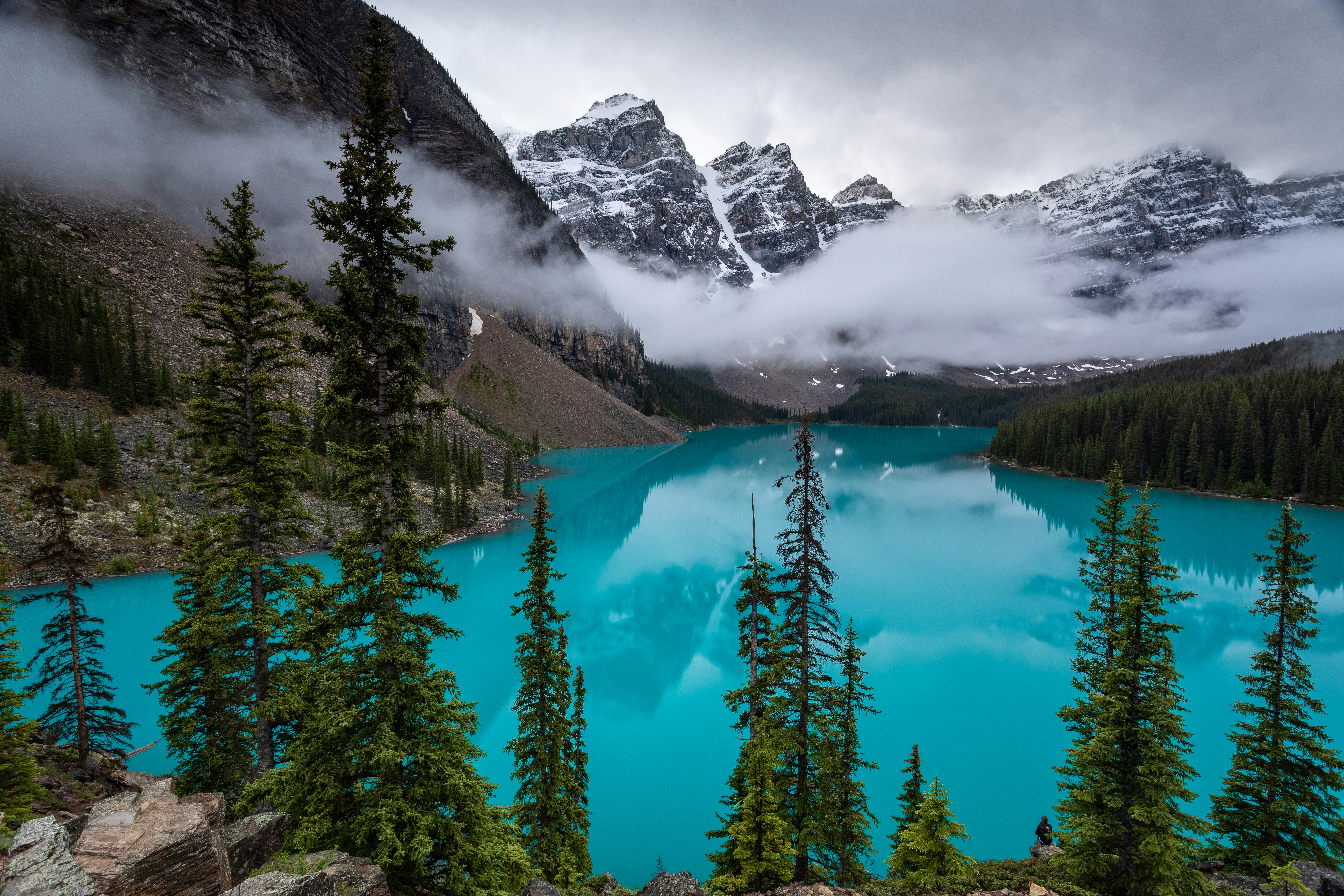 Misty Snow-capped Mountain Glacial Lake