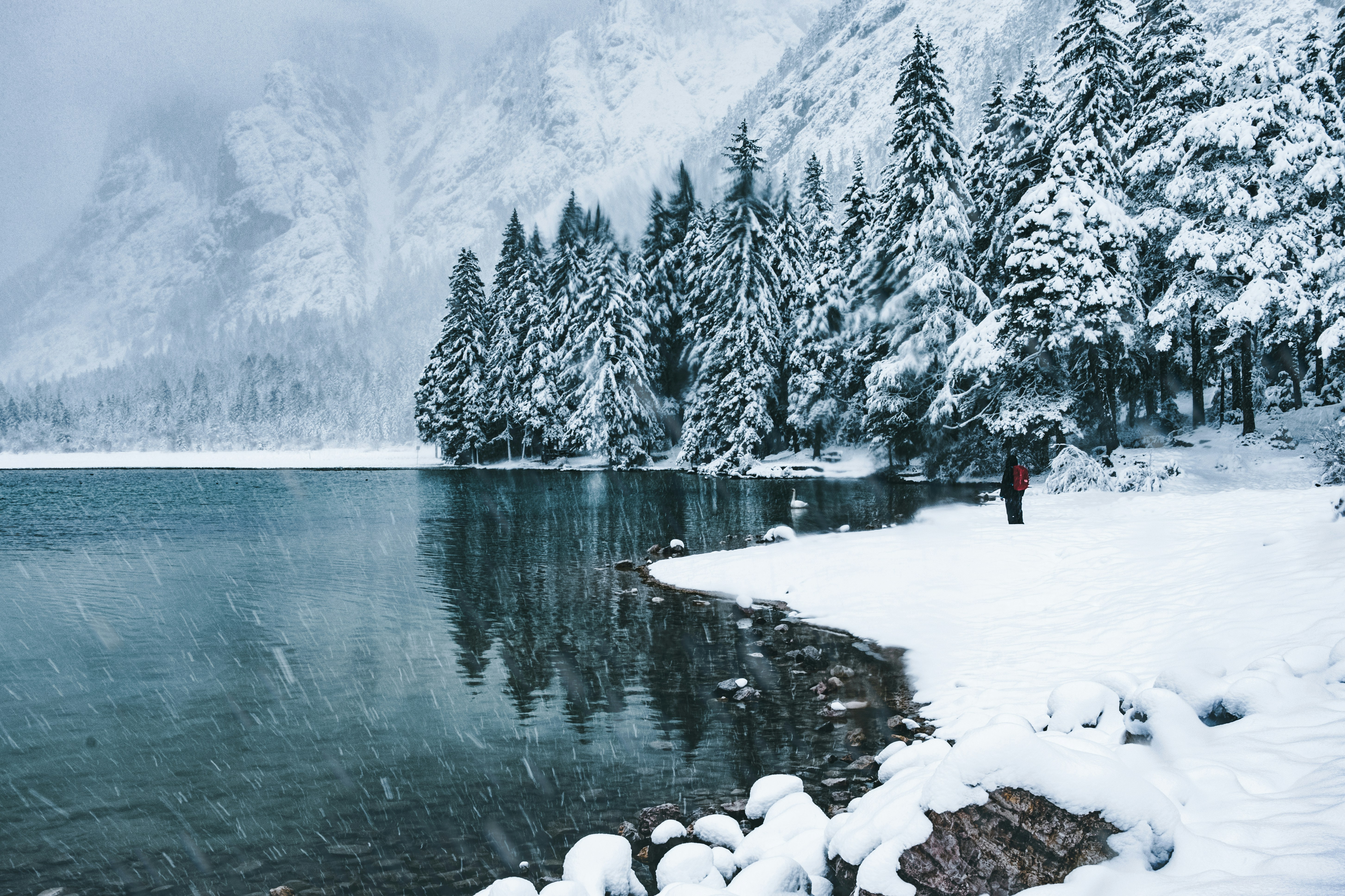 Snowy Mountain Lake Winter Scene