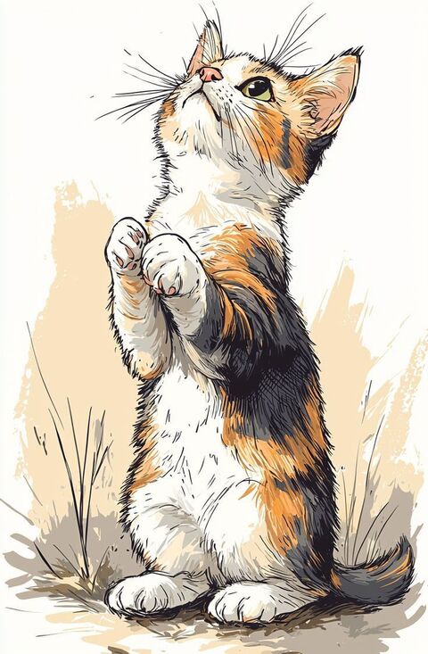 Calico Kitten Standing Up Illustration