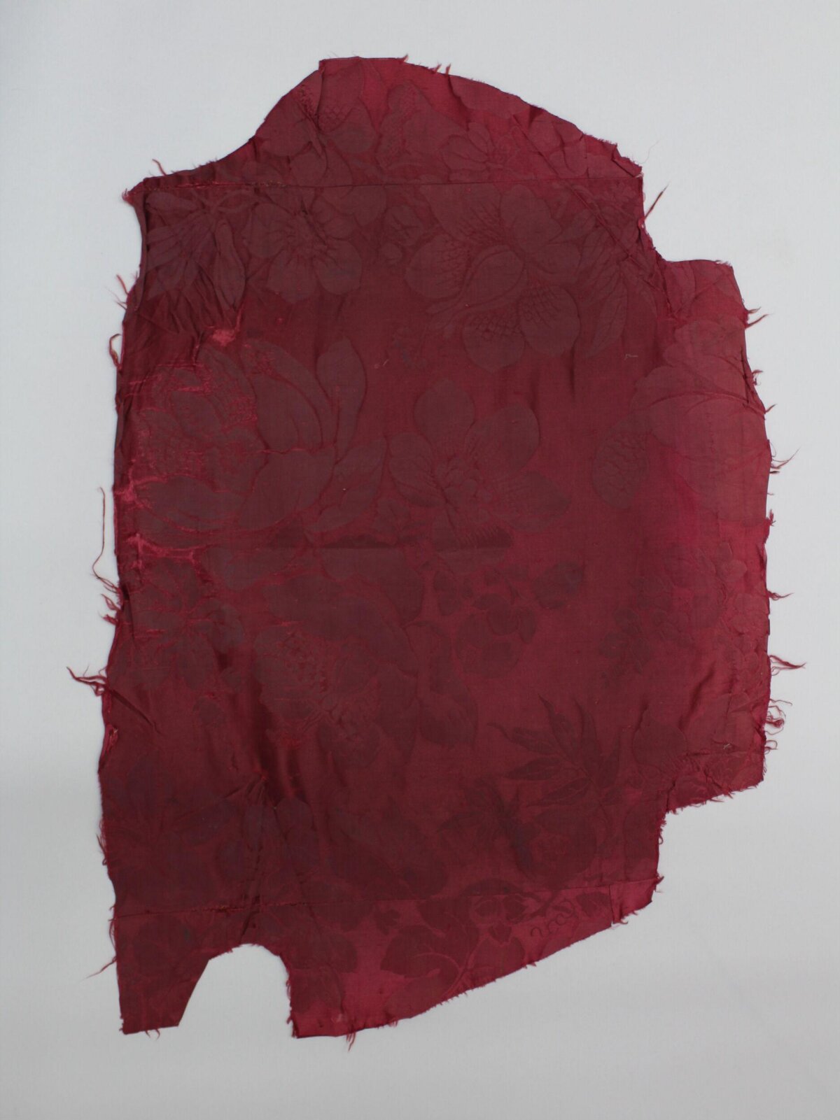 Red Floral Patterned Silk Fragment