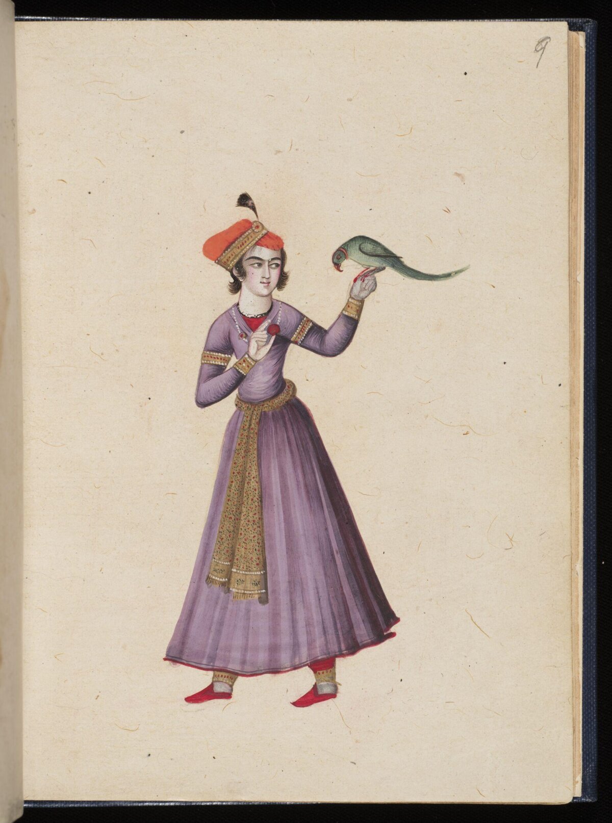 Miniature Painting of Youth With Parrot