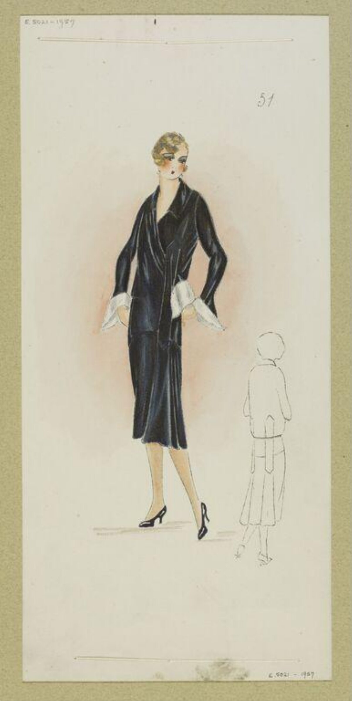 1920s Black Dress Fashion Sketch