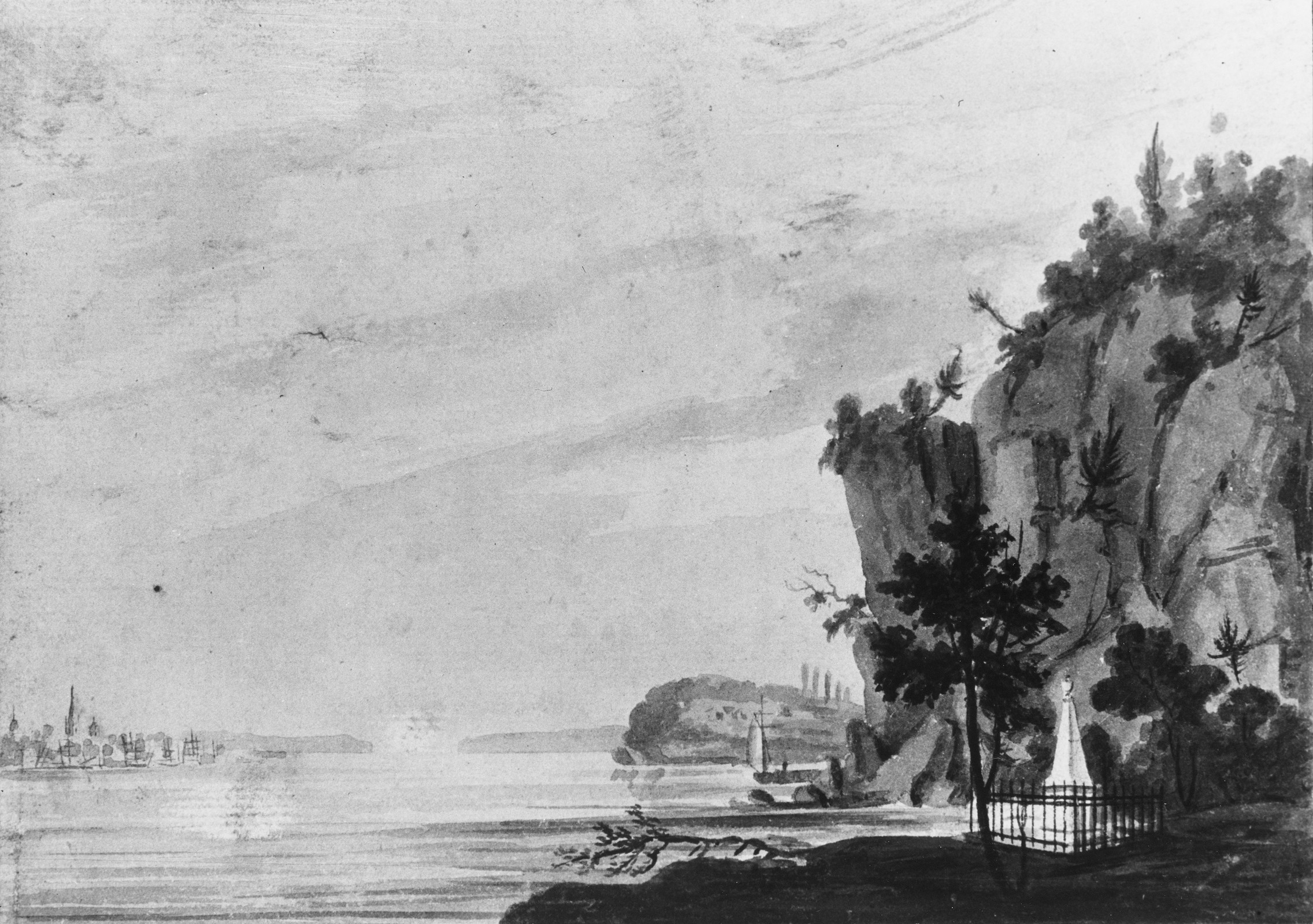 Waterside Landscape with Monument