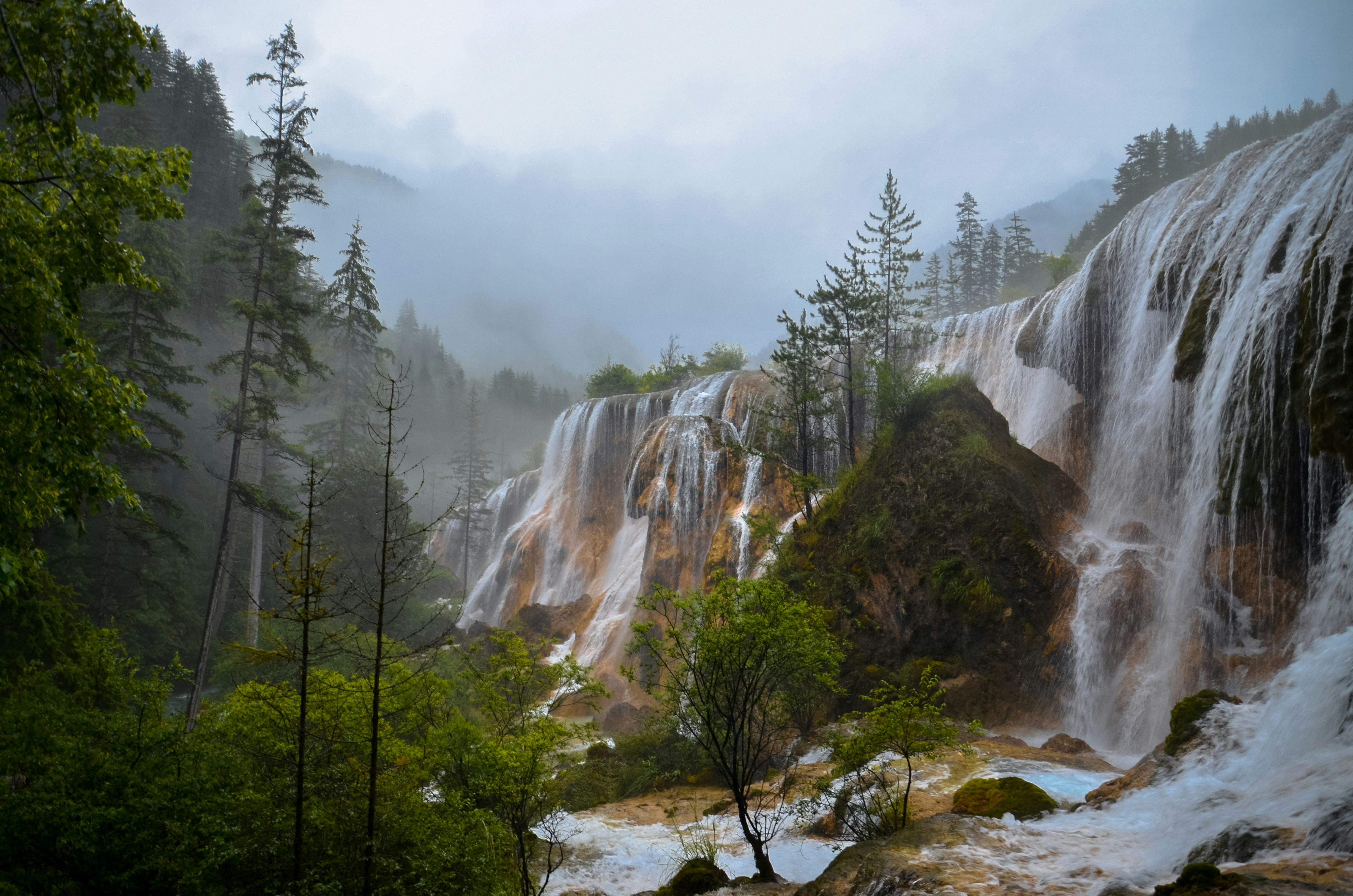 Misty Forest Waterfall Landscape