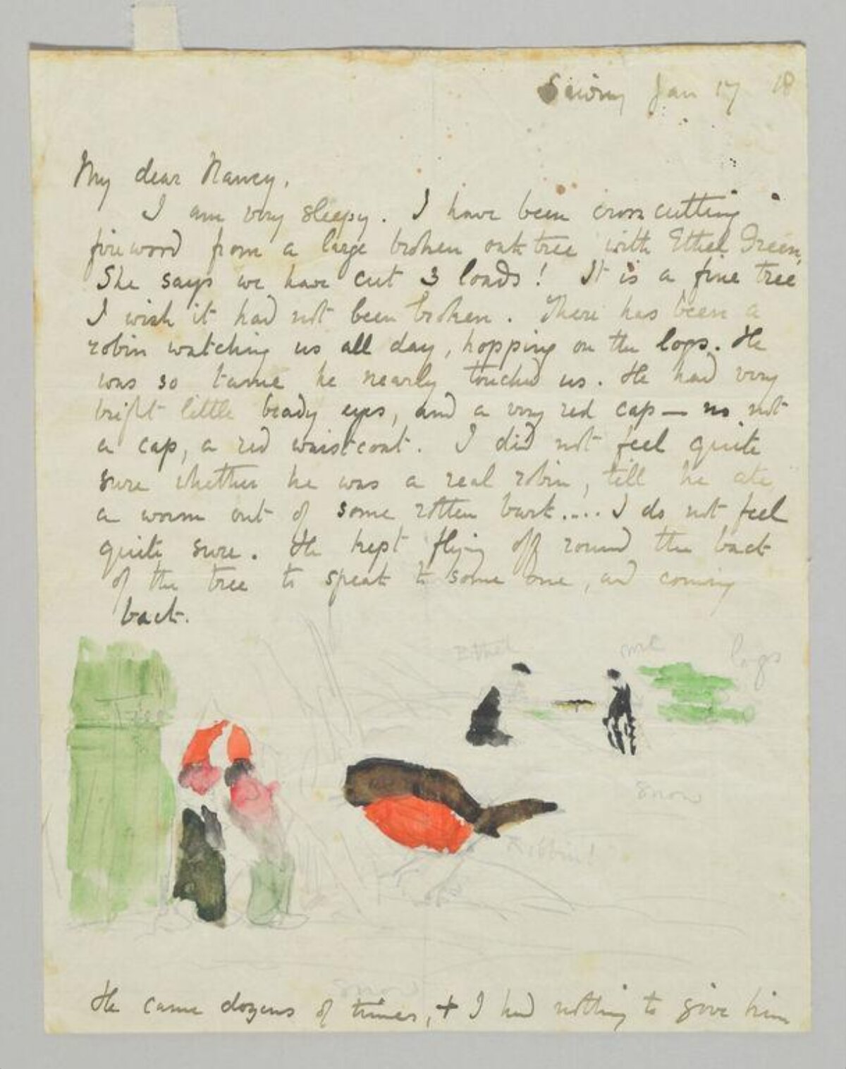 Handwritten Letter With Watercolor Robin Sketch