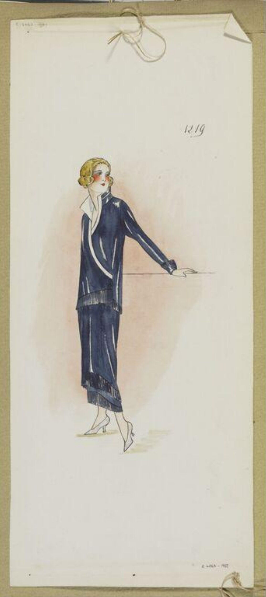 1920s Navy Dress Fashion Sketch