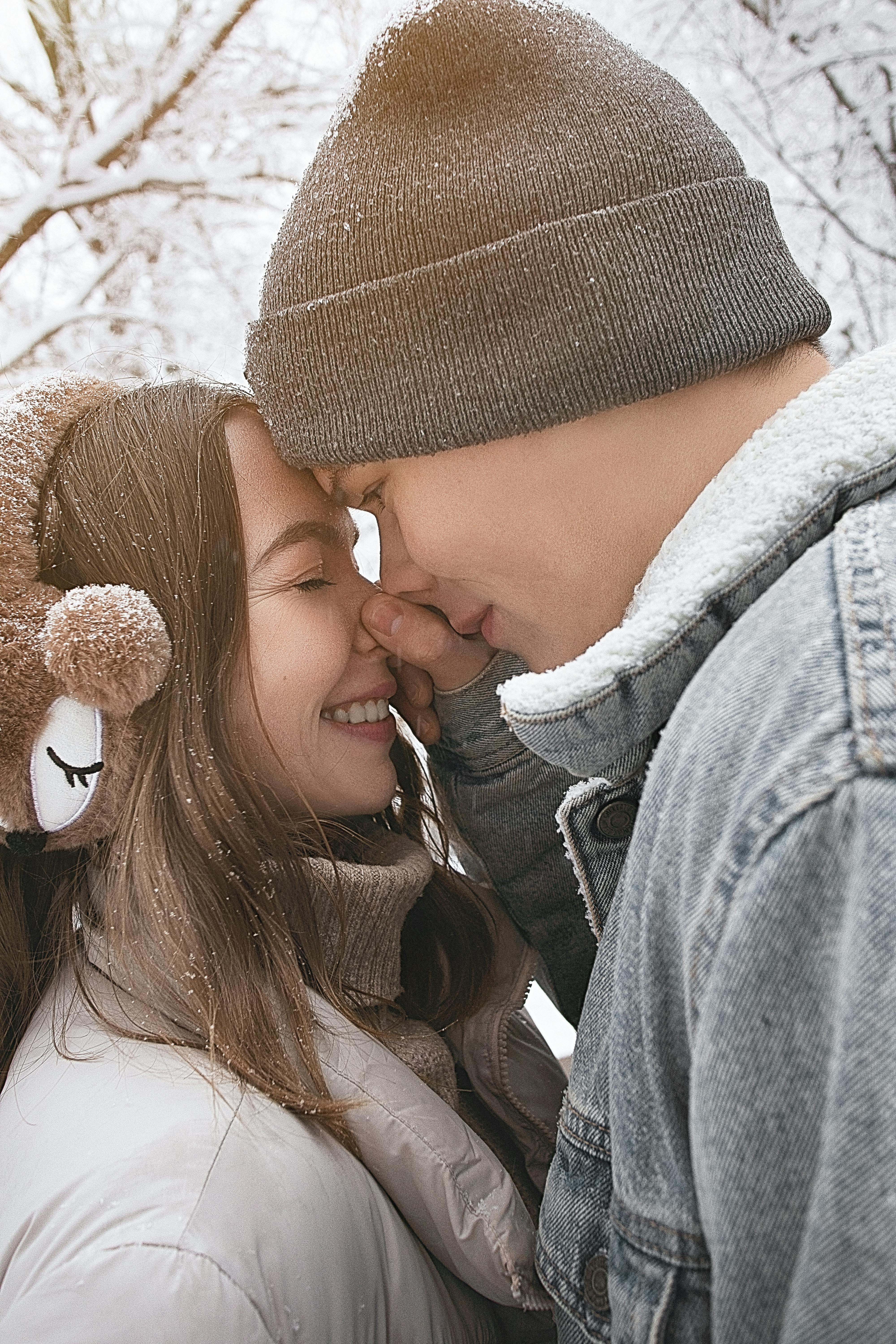 Loving Couple in Winter Snow