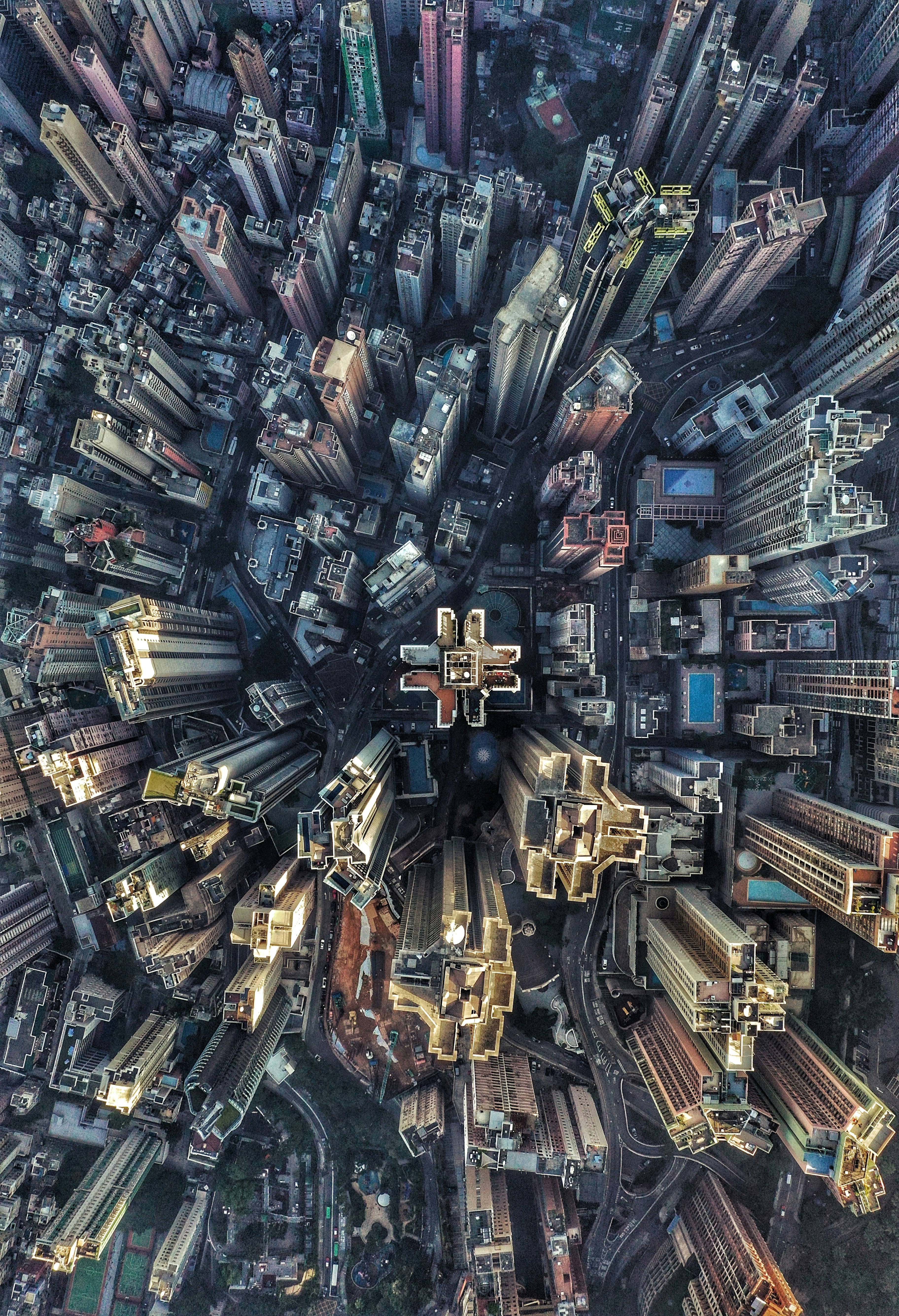 Aerial View of Dense City Skyscrapers