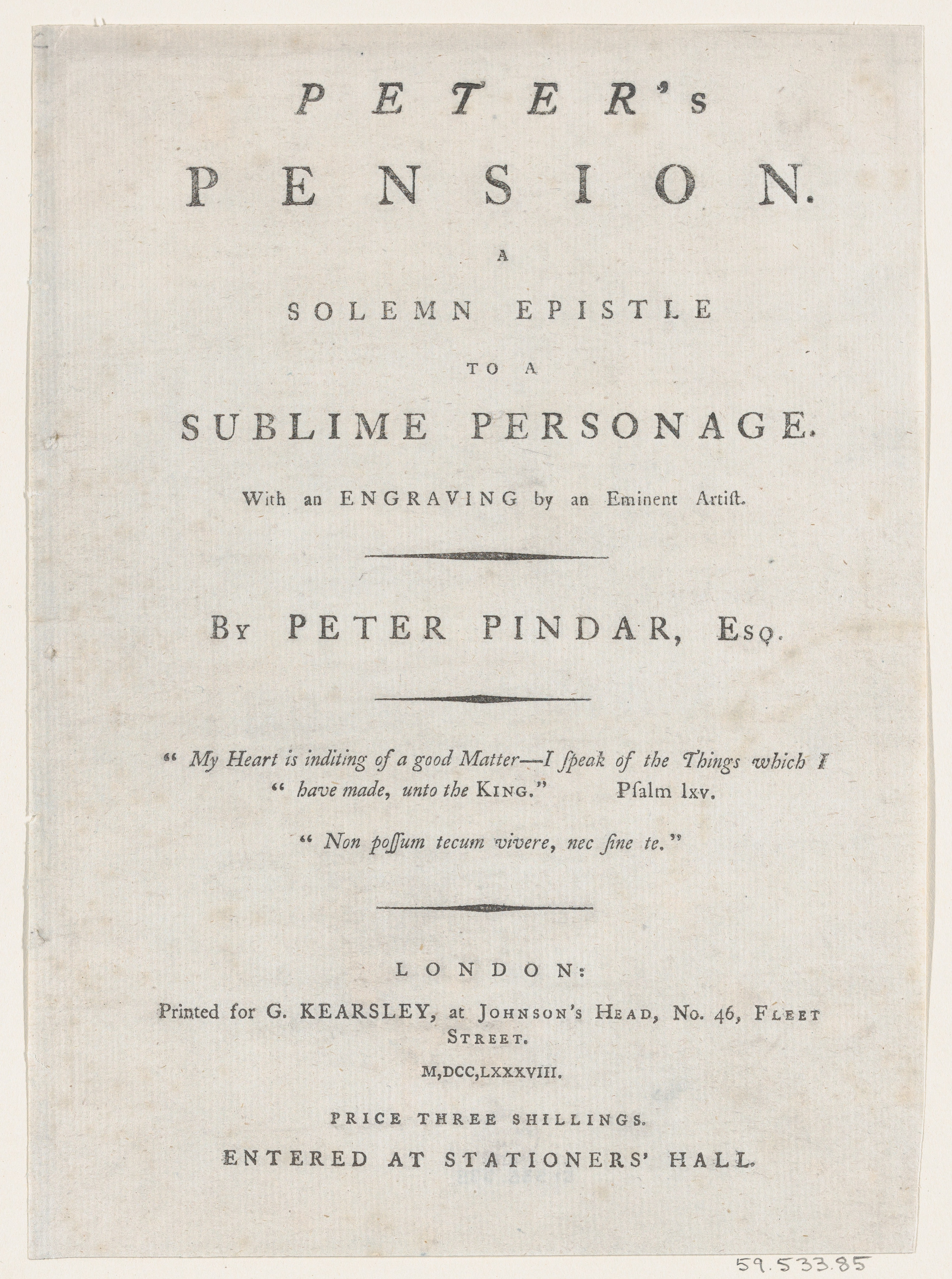 1788 Peter's Pension Title Page