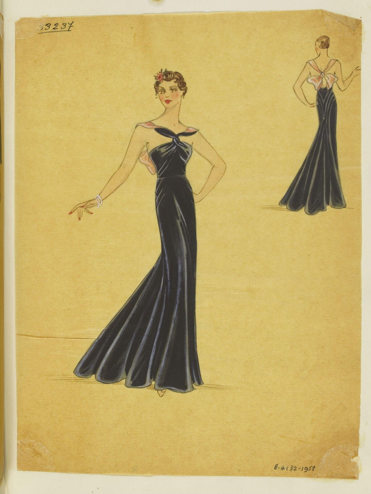Vintage Black Evening Gown Fashion Sketch