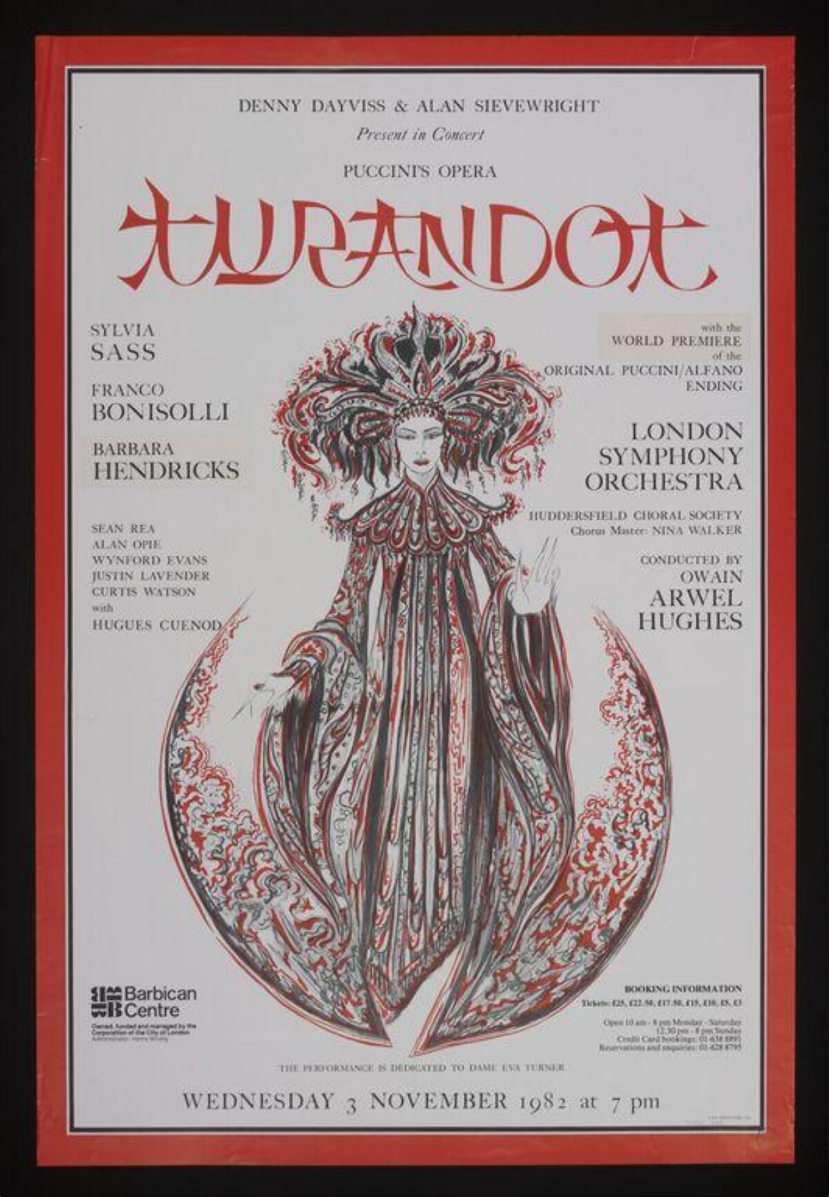 1982 Turandot Opera Performance Poster