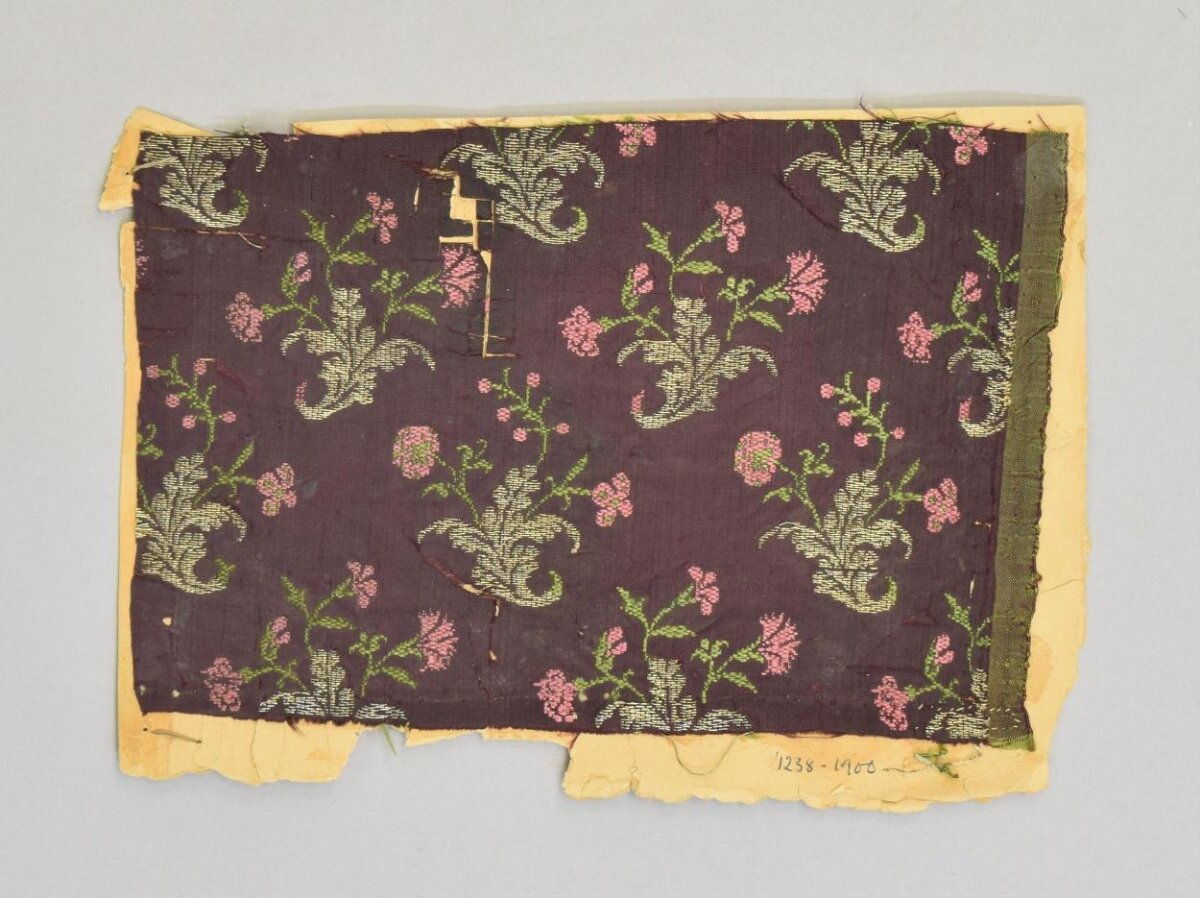 Antique Floral Woven Fabric Fragment