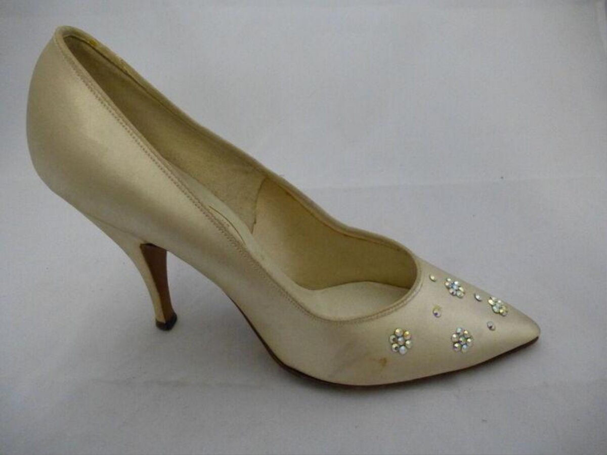 Beige Embellished High Heel Pump
