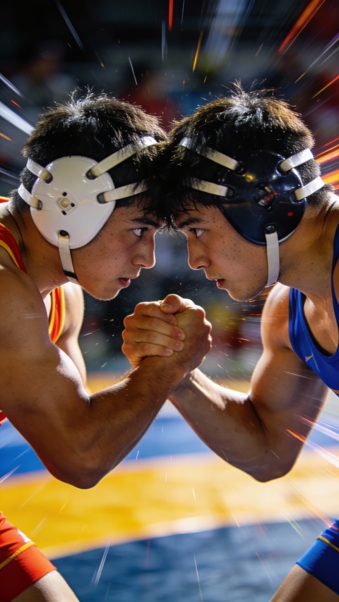 Two Wrestlers Head-to-Head Standoff