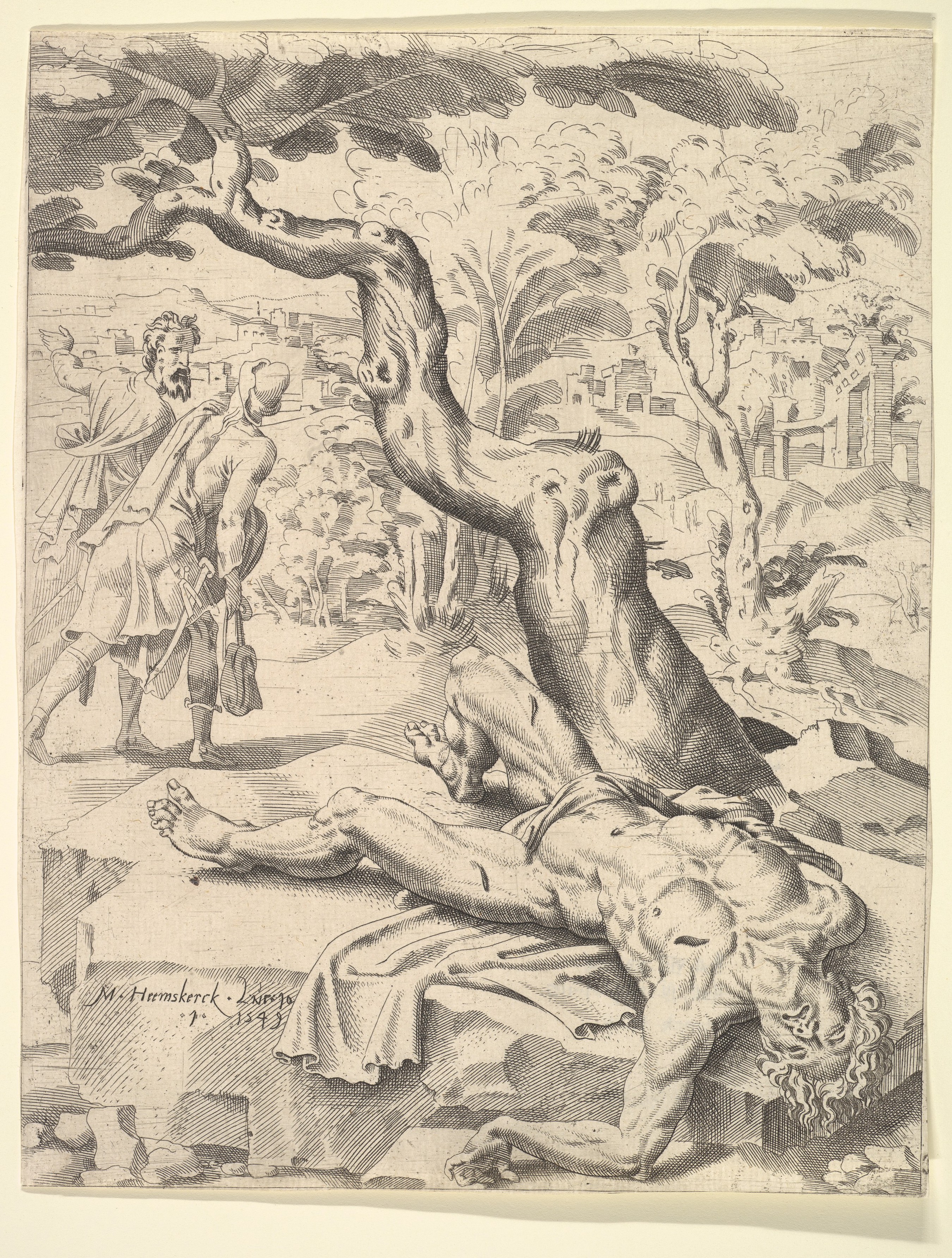 Dead Nude Man with Two Onlookers
