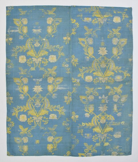 Blue Antique Floral Brocade Textile