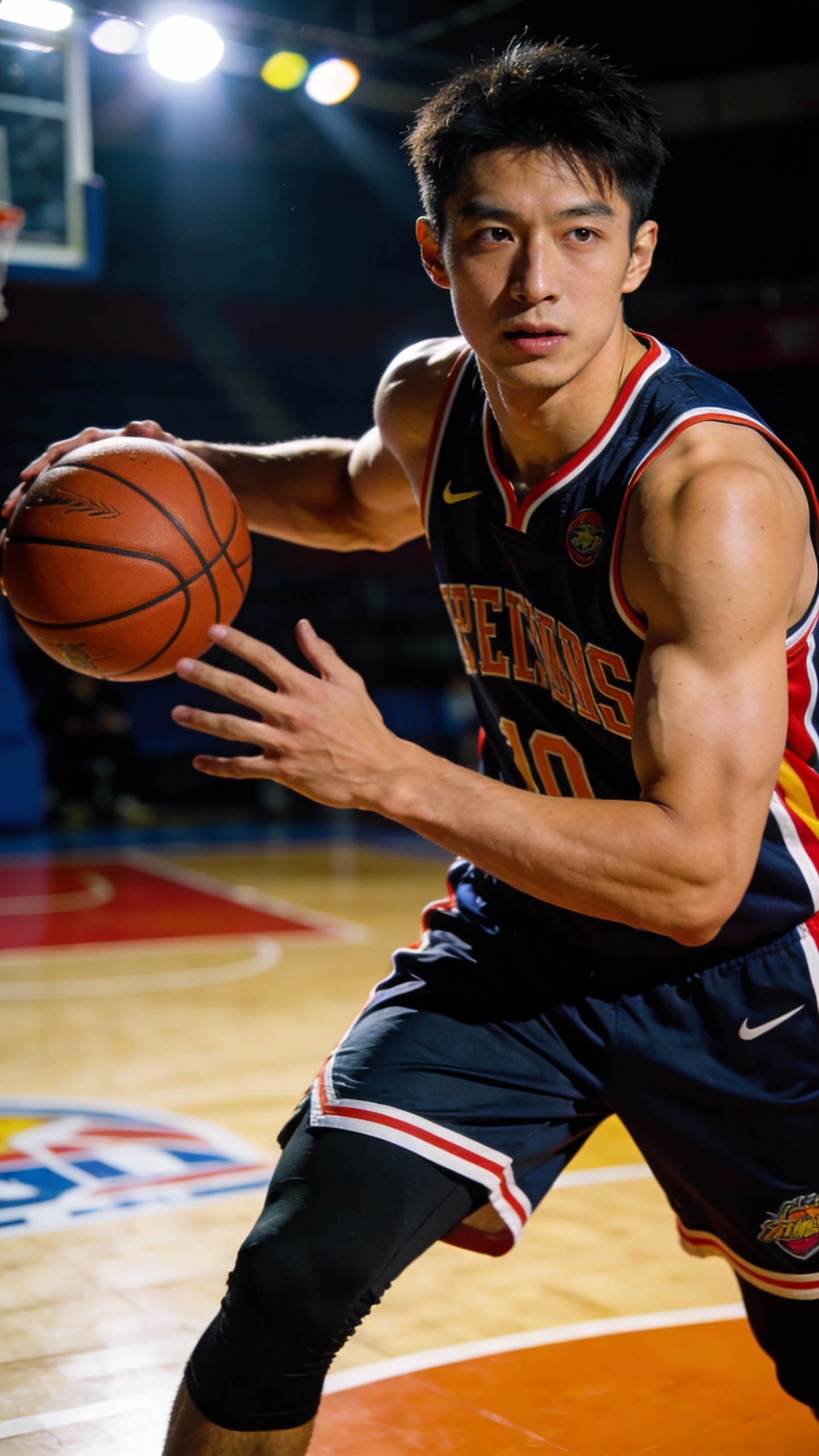 Male Basketball Player Dribbling on Court