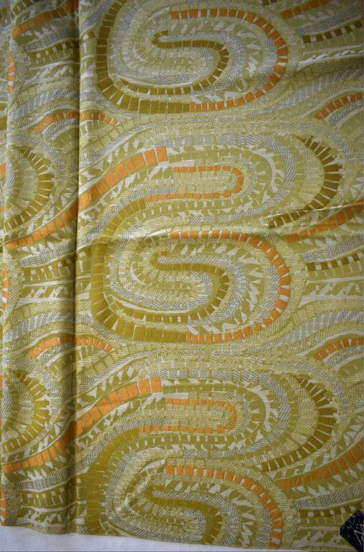 Green Orange Spiral Patterned Fabric