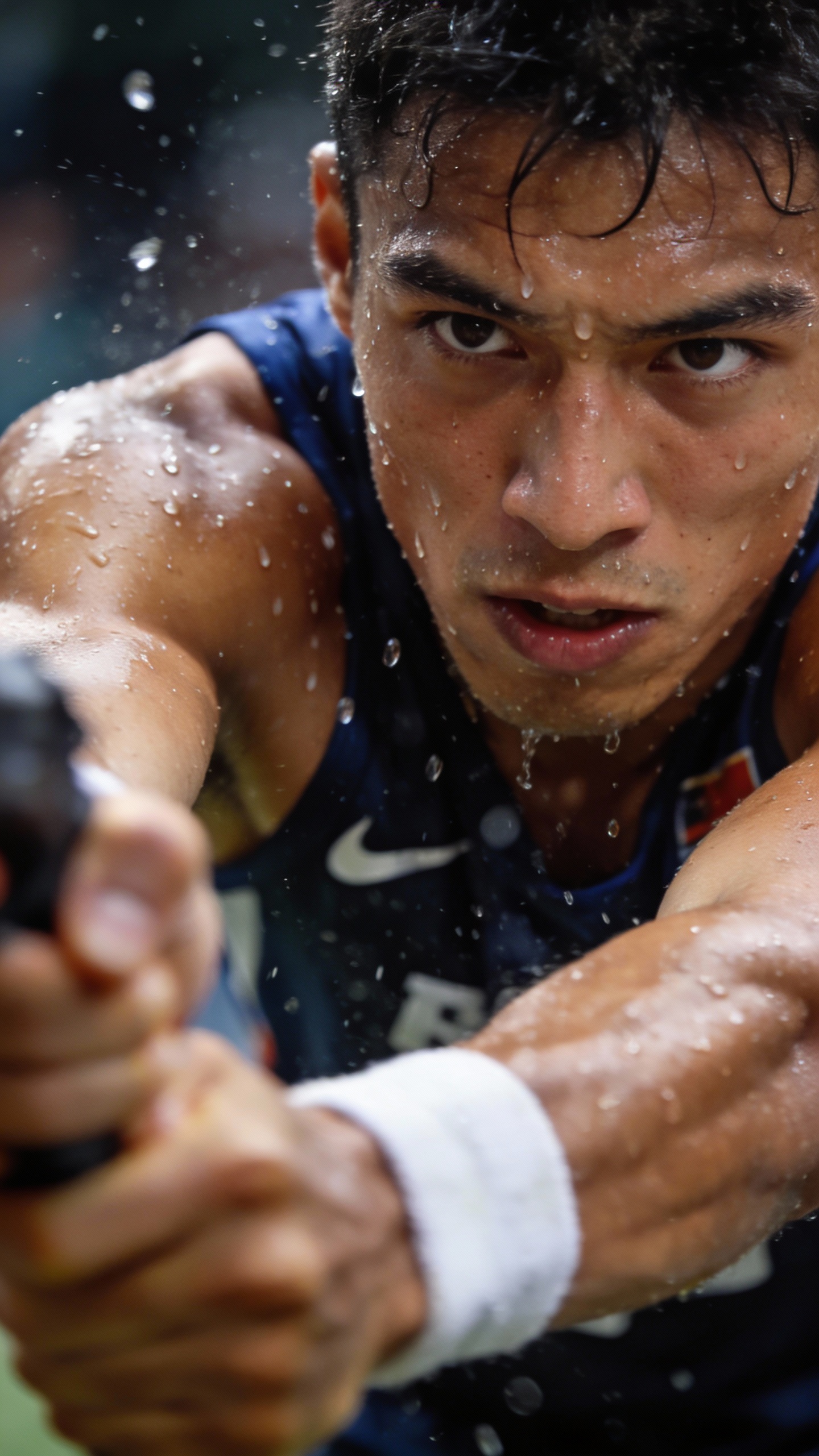 Focused Sweaty Tennis Athlete Mid Action