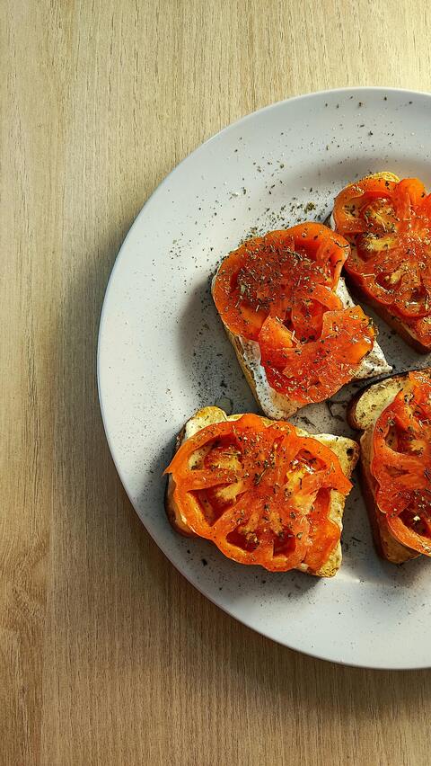 Tomato Toast on White Plate
