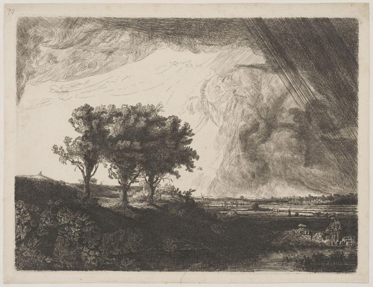 Etched Country Landscape with Storm Clouds