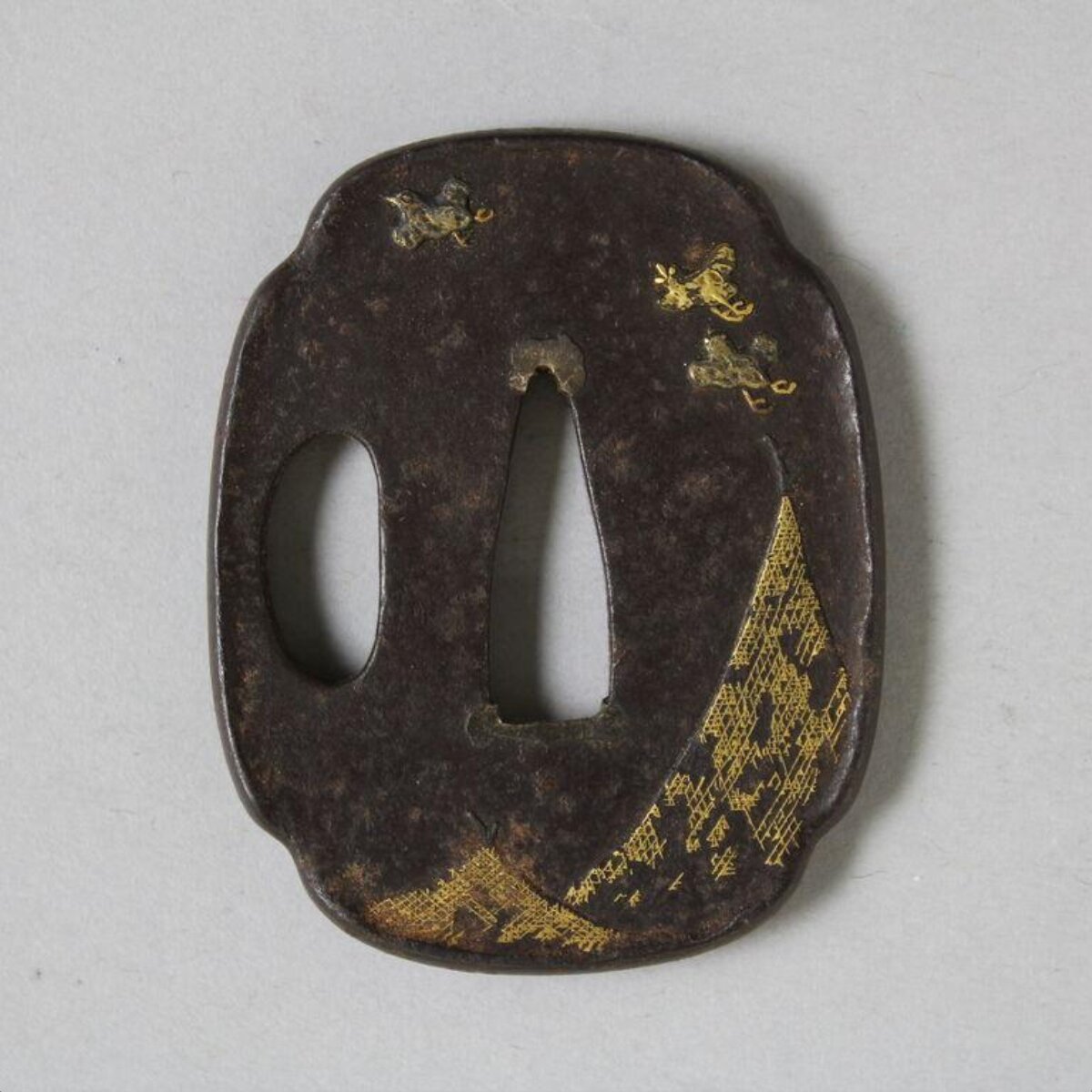 Gold Inlaid Iron Japanese Tsuba