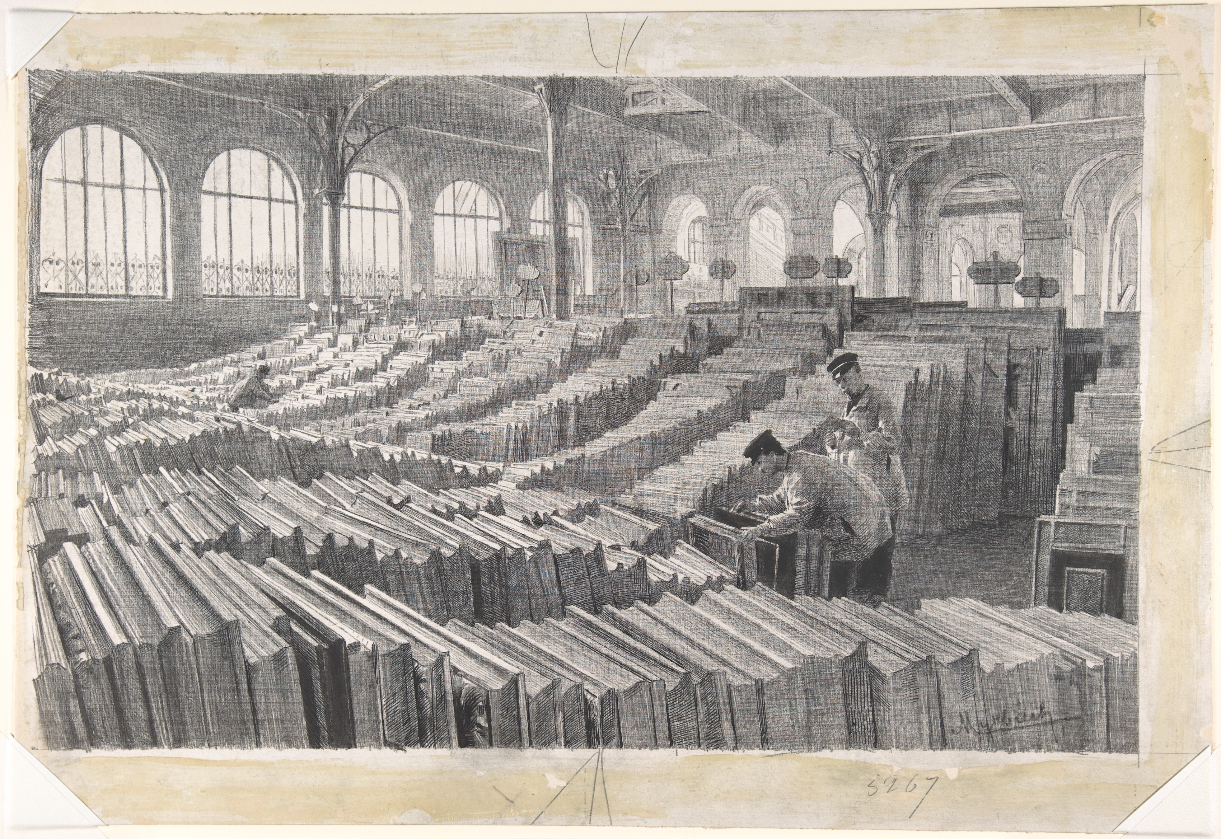 Pencil Sketch of Printing Plant Workers