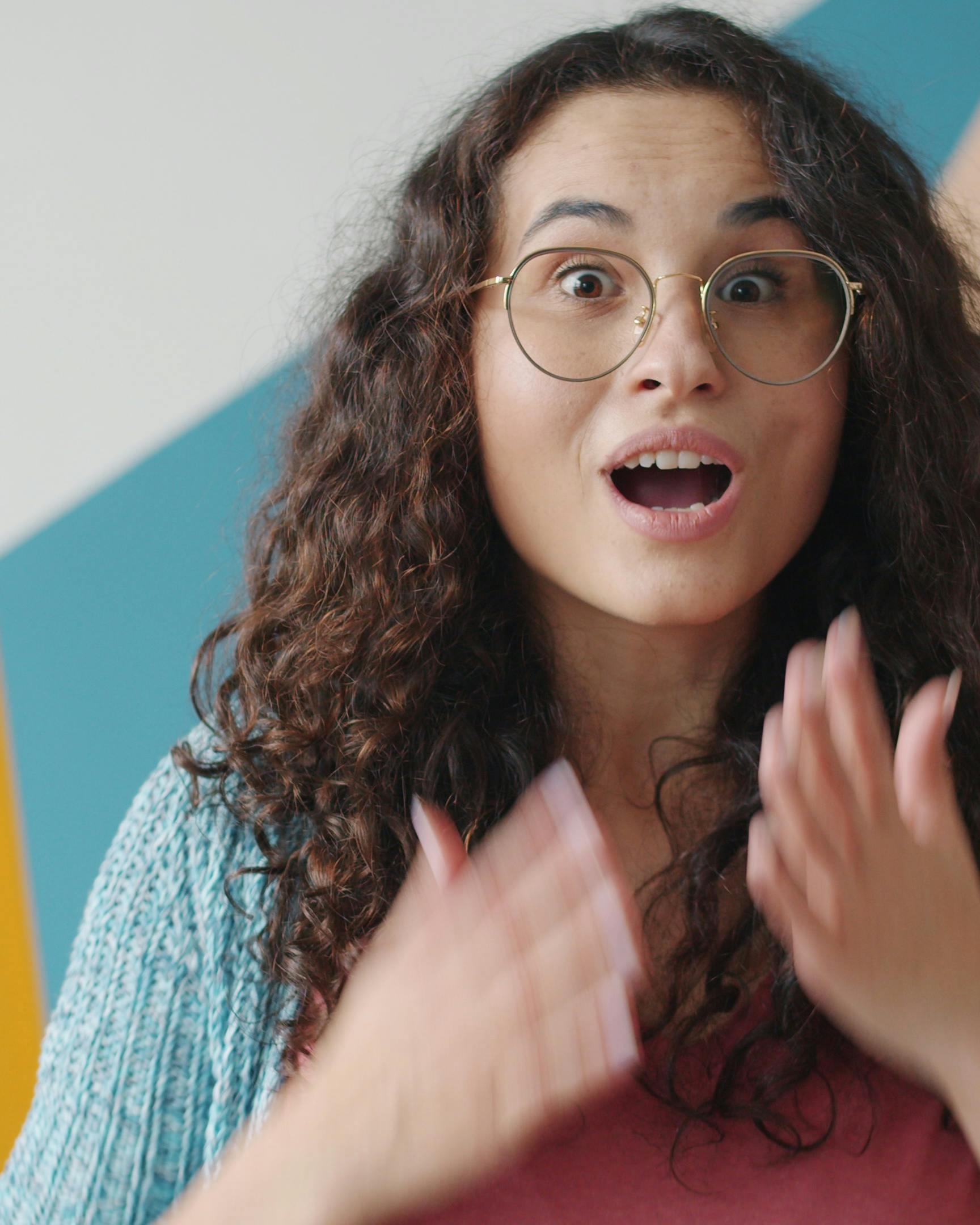 Surprised Excited Woman With Glasses