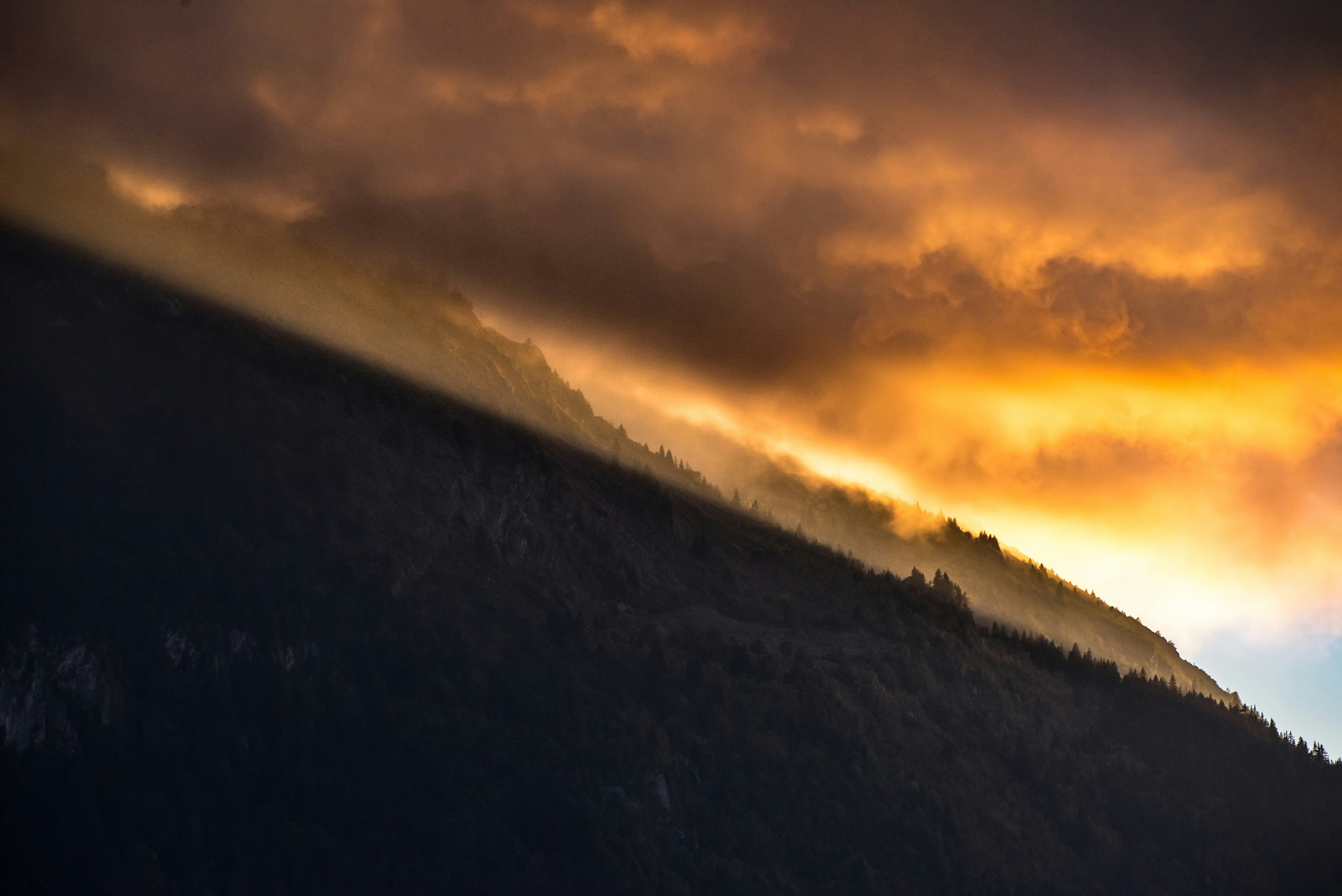 Sunset Light Over Mountain Slope