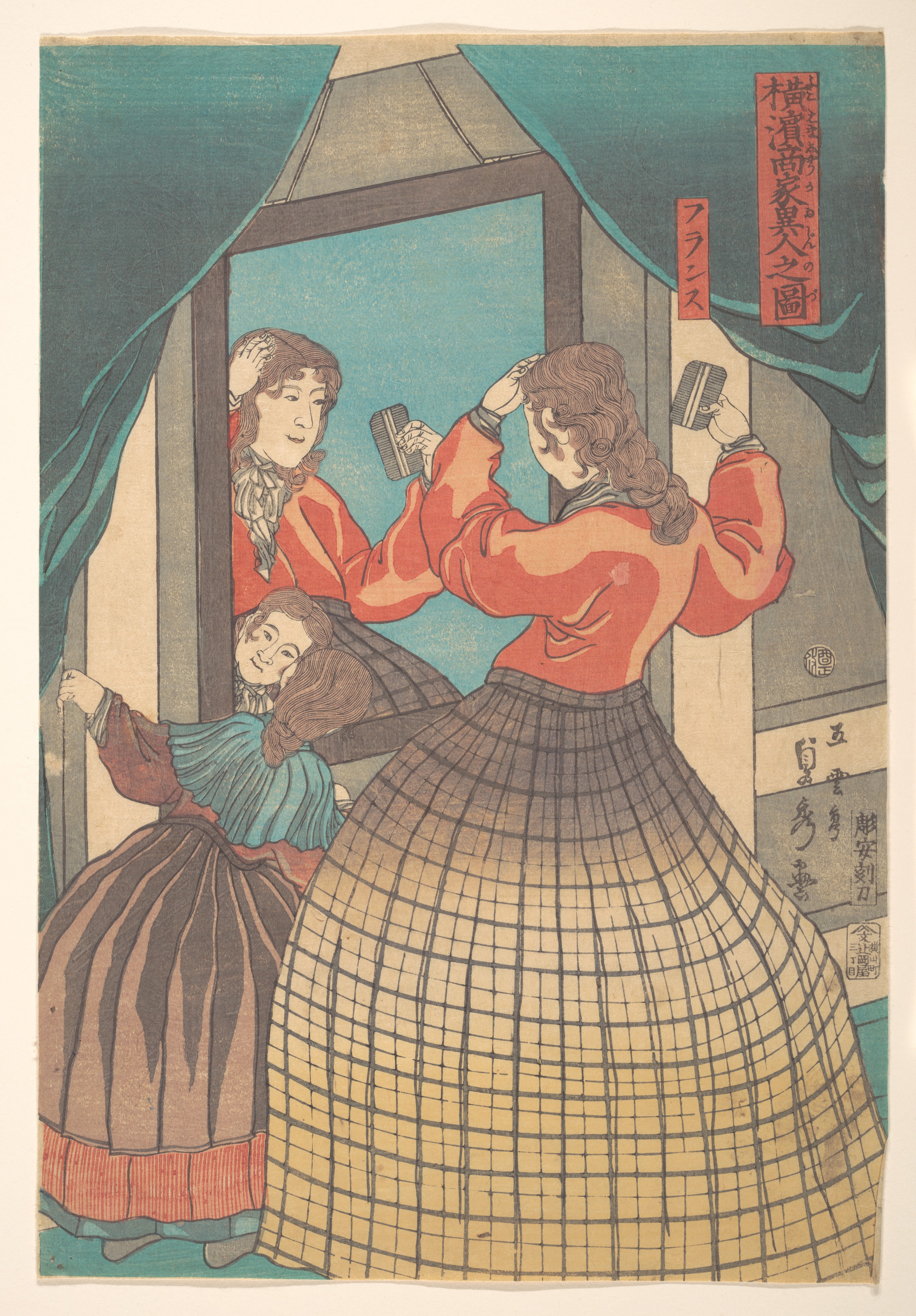 French Woman Grooming Before Mirror Ukiyo-e