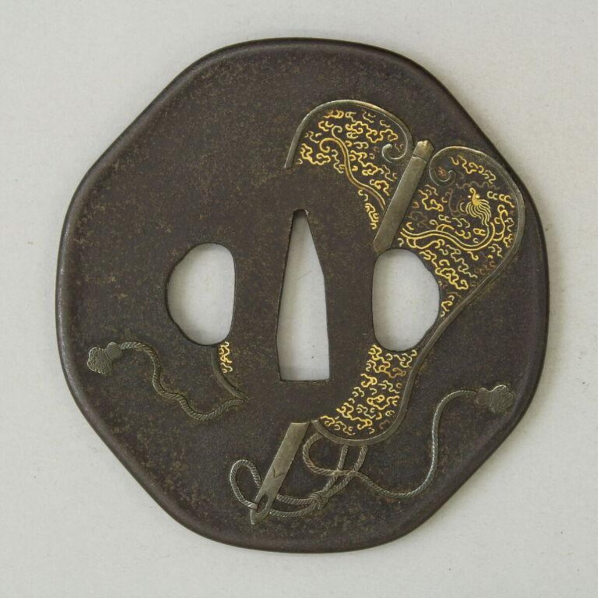 Gilded Inlaid Iron Sword Tsuba