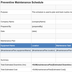 Preventive Maintenance Schedule