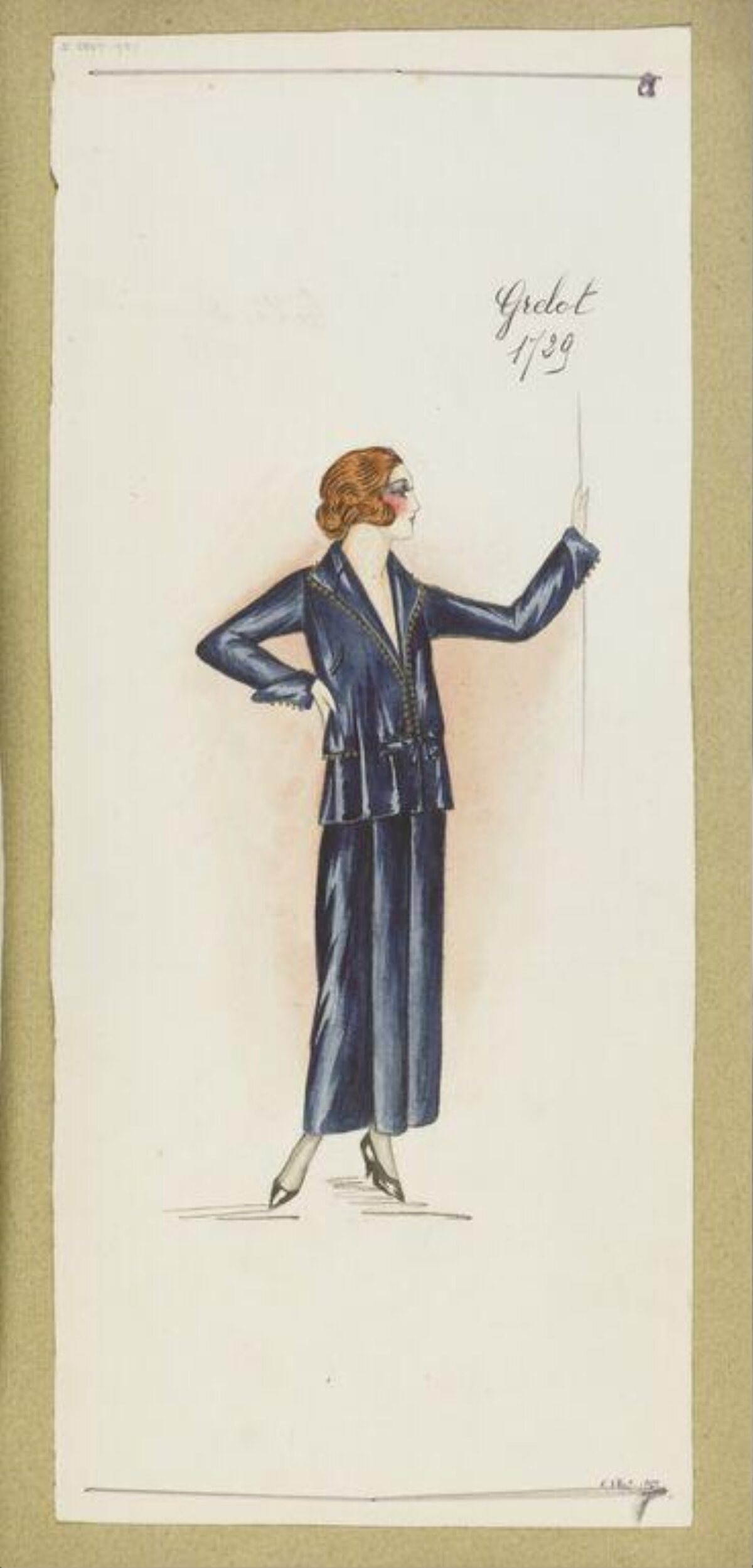 1920s Blue Pantsuit Fashion Sketch