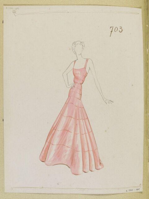 Vintage Pink Evening Gown Fashion Sketch