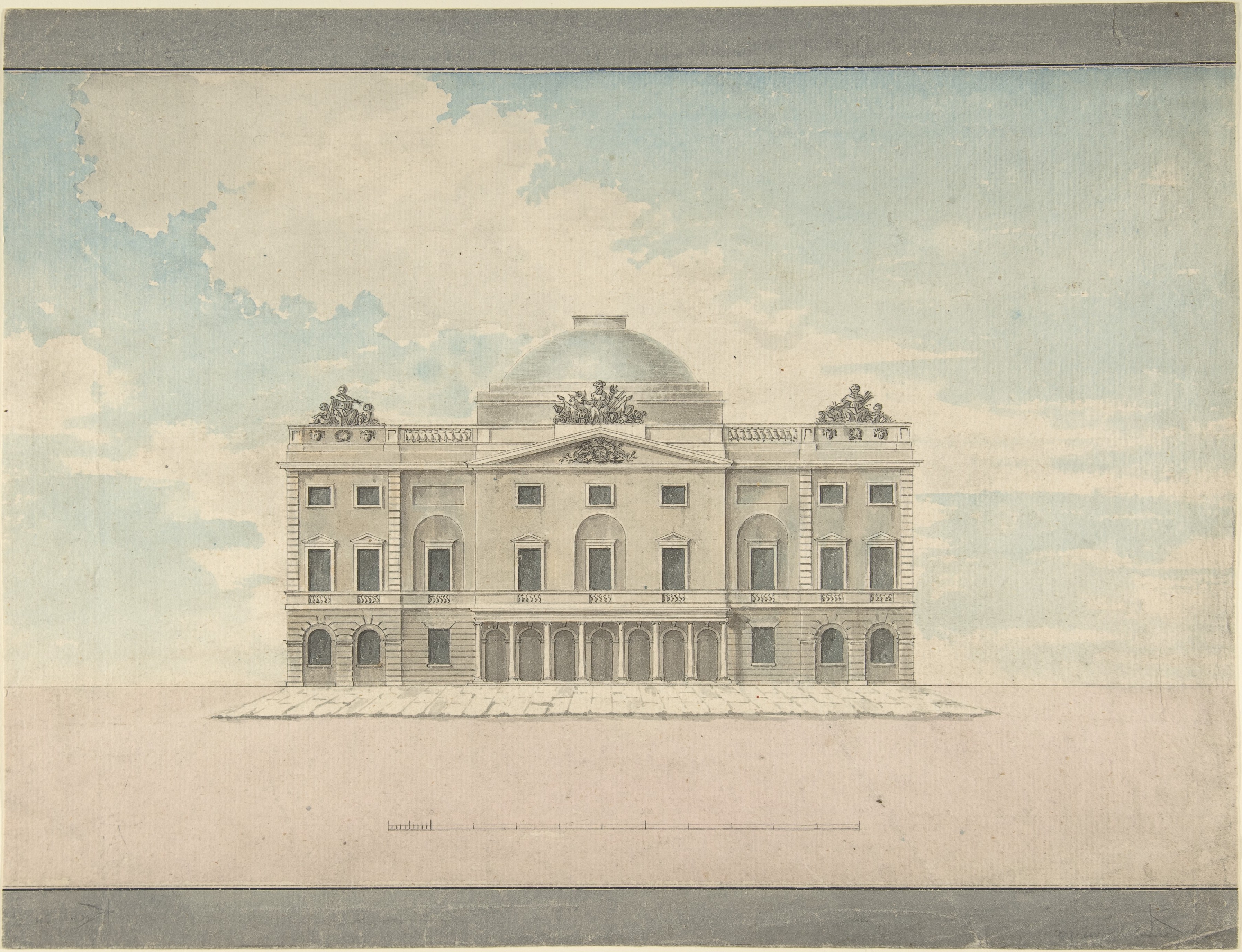 Neoclassical Building Elevation Drawing