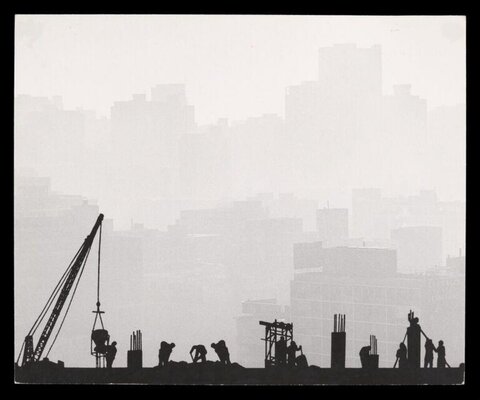 City Construction Site Worker Silhouettes