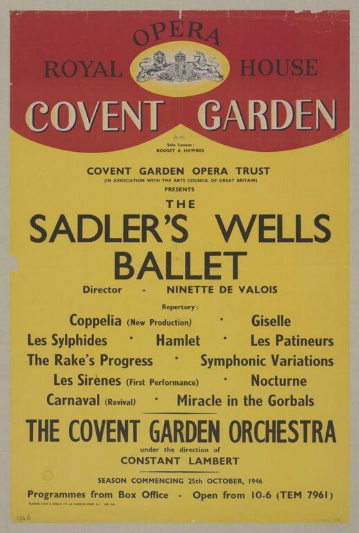 1946 Covent Garden Ballet Poster